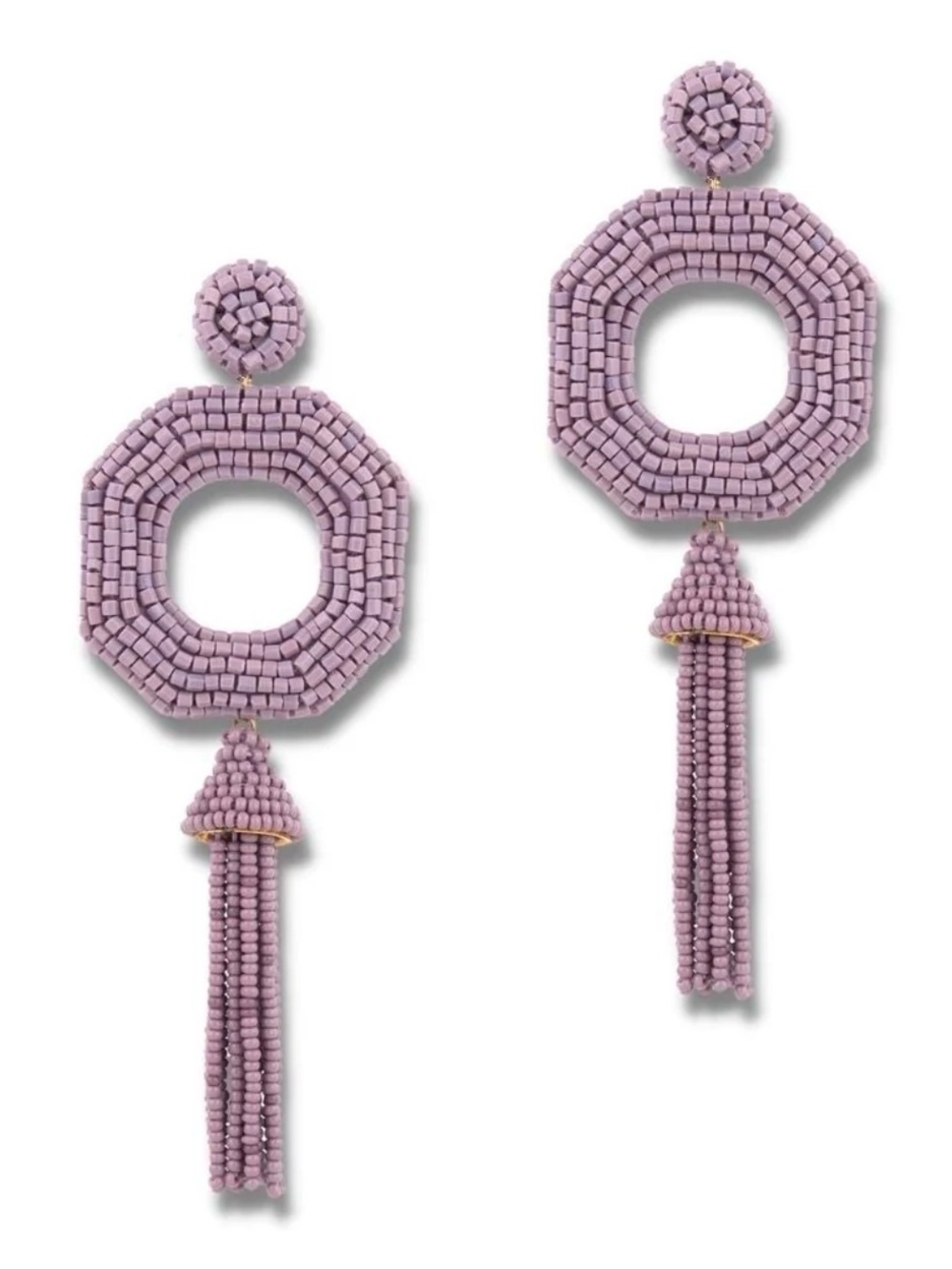 NWT - Deepa Gurnani - Lavender Lilac Artisanal Beaded Tassel Hoop Earrings